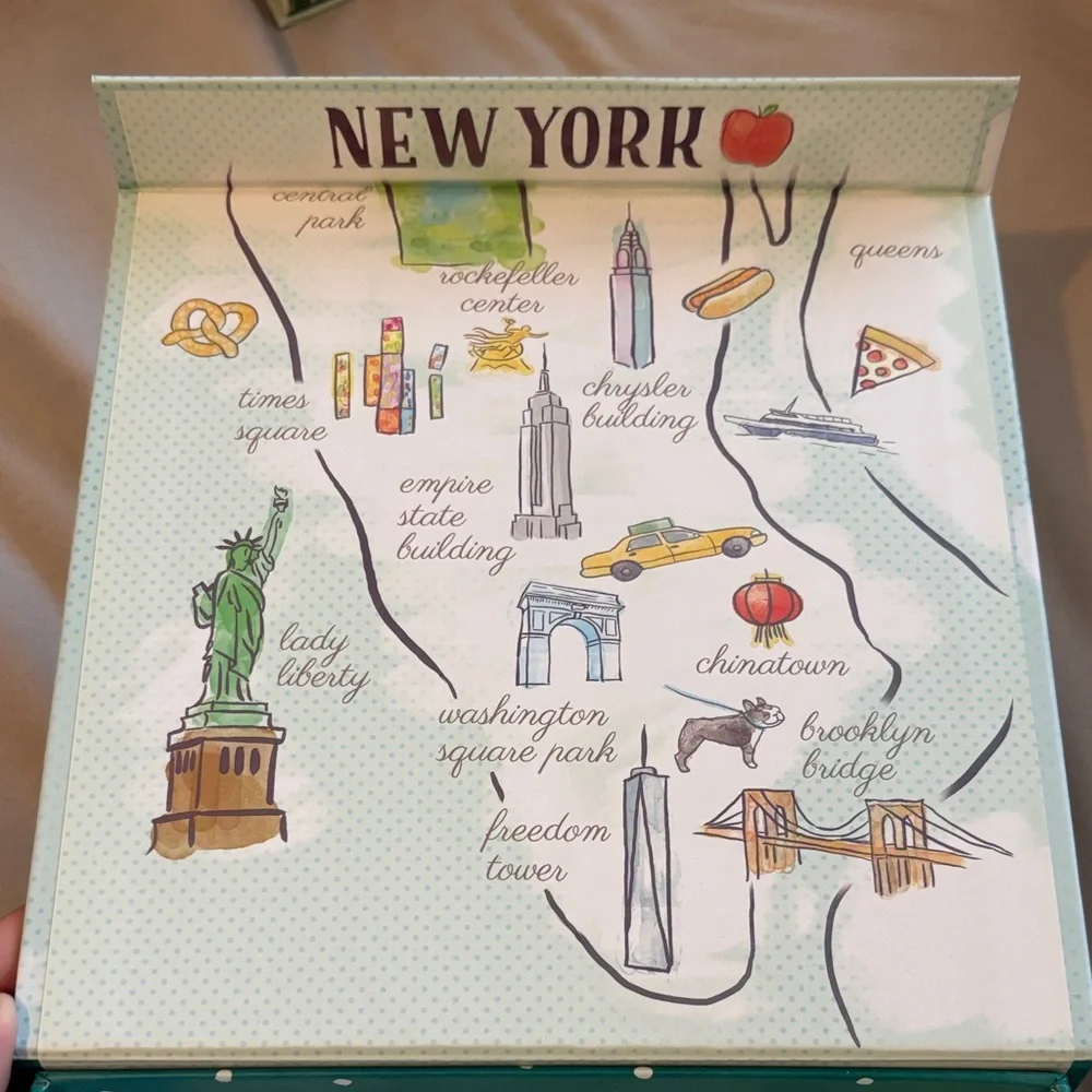 New York Landmark Map Canvas Wall Art – Blue & Green